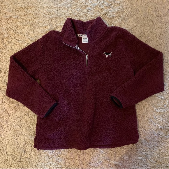 PINK Victoria's Secret Sweaters - VS PINK maroon Sherpa pullover